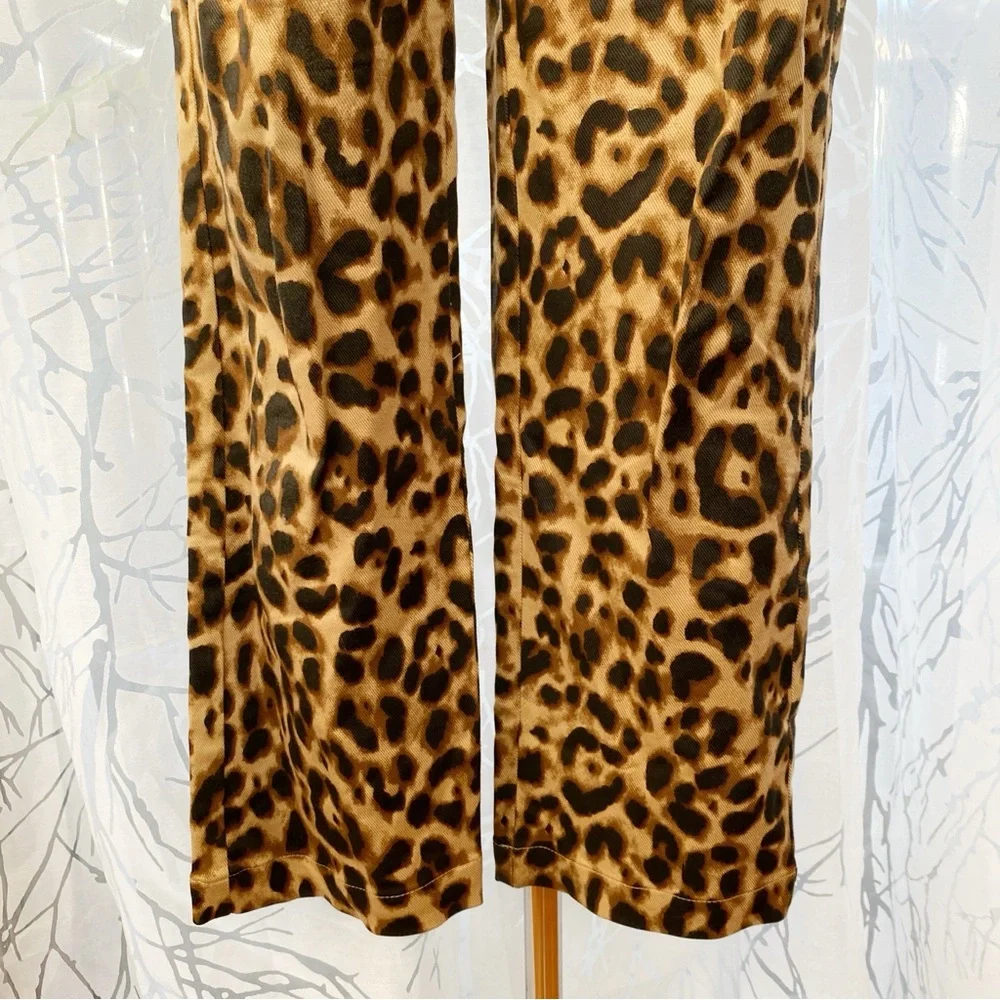 REFORMATION Marlon brown tan black LEOPARD PRINT high waisted crop PANTS - Picture 4 of 11